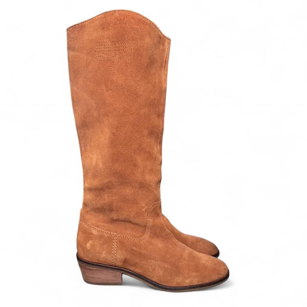 Frye & Co Caden Stitch Tall Knee High Boots 7M Cognac Suede Western Boho